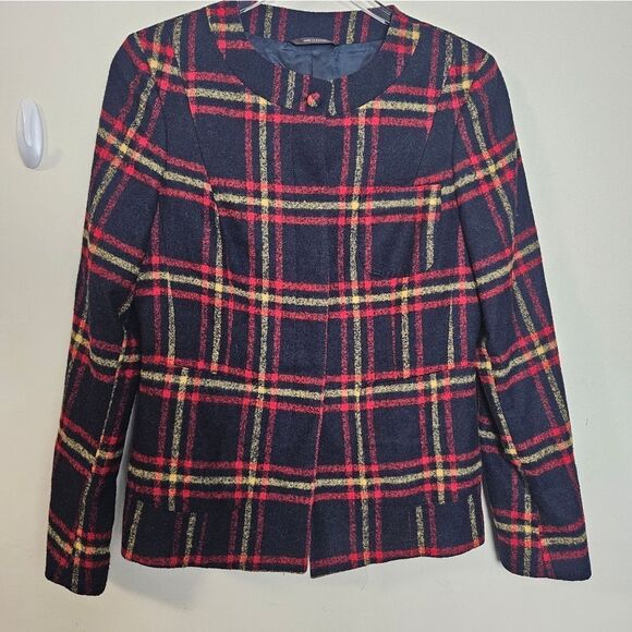 Paul Stuart Plaid Alpaca Blend Womens Jacket Blazer Red Black Yellow 10 - Picture 1 of 6